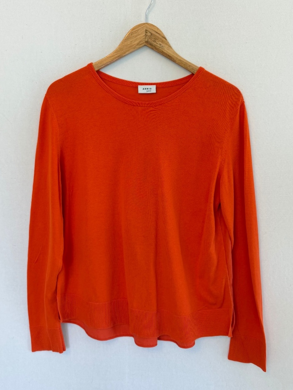 AKRIS PUNTO Women’s Size 10 Orange Crew Neck 100% Cotton Fine Gauge Knit Sweater
